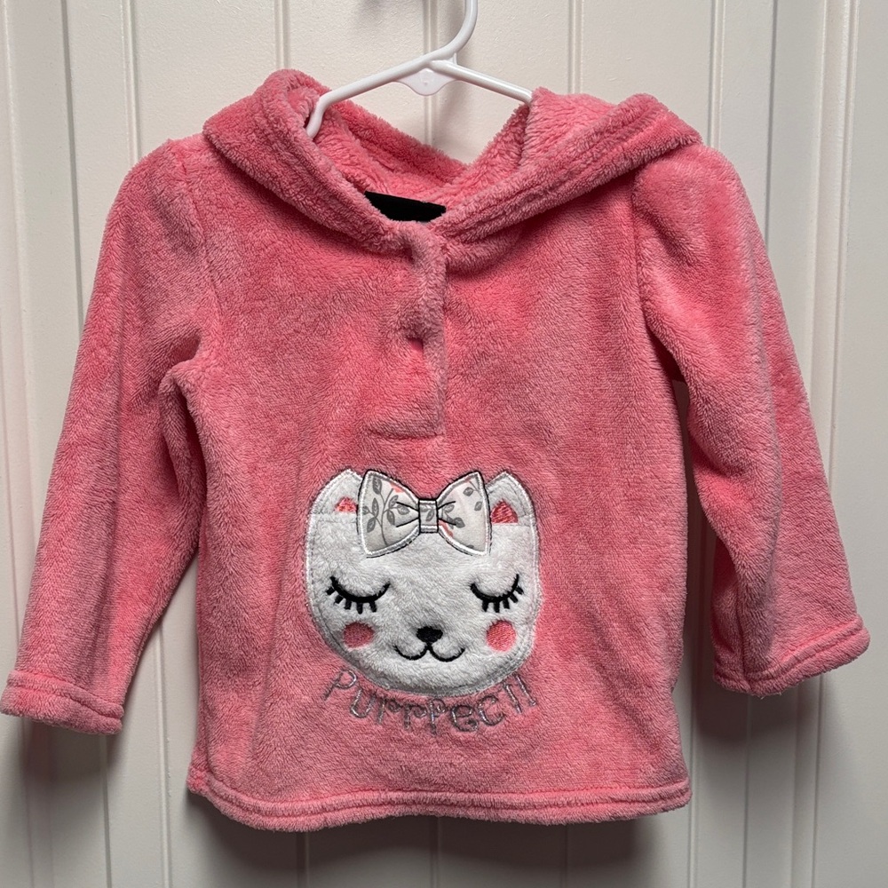 Darling Pink Cat Embroidered Kids Hoodie